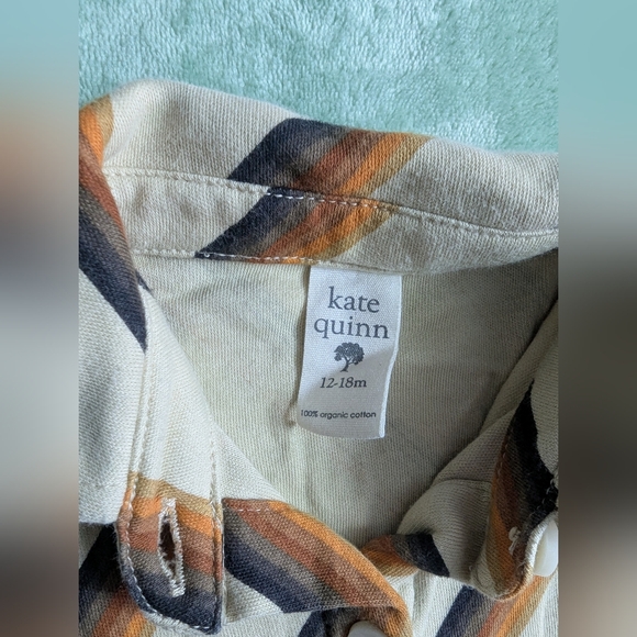 Kate Quinn Kids Button Down Shirt - Tan and Cream Stripes 12- 18 Month - Picture 3 of 4